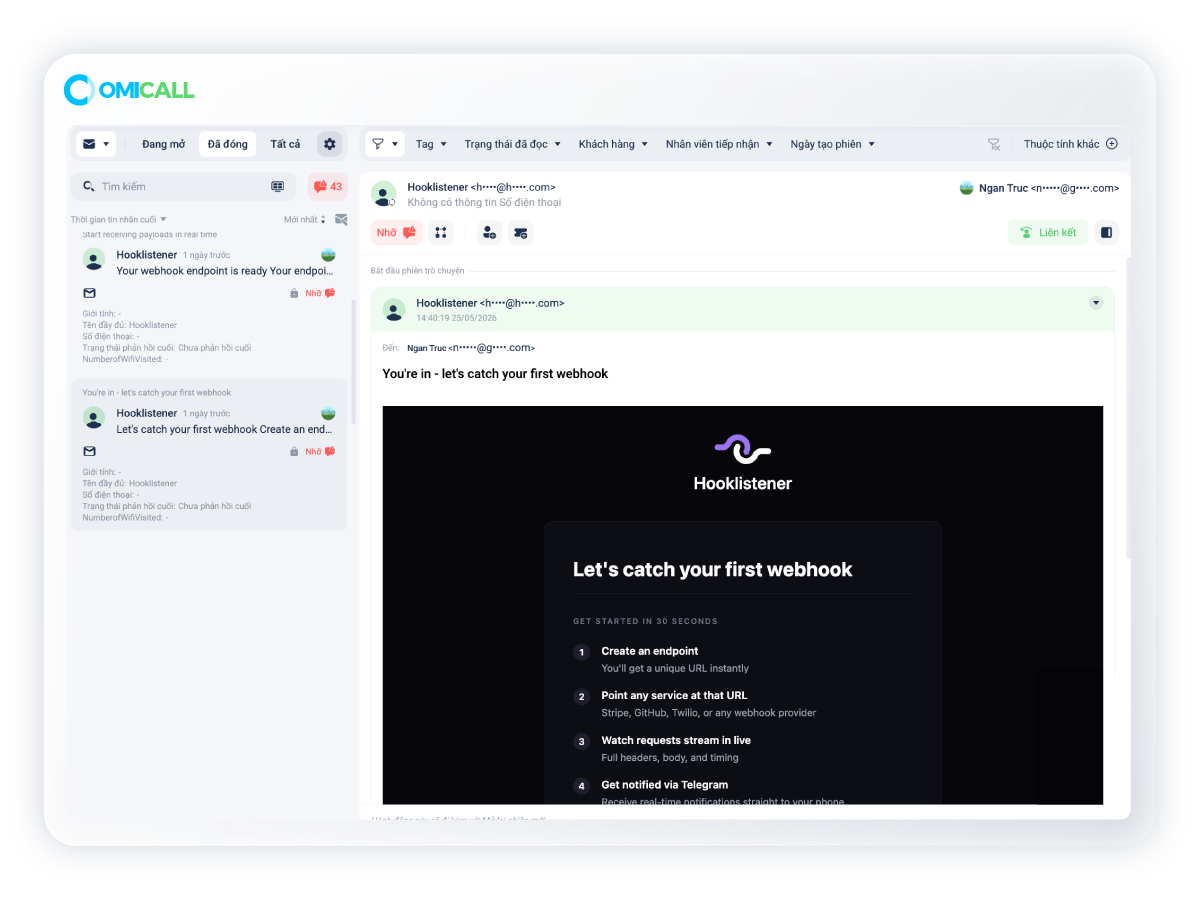 Hộp thư Email trong OMICall