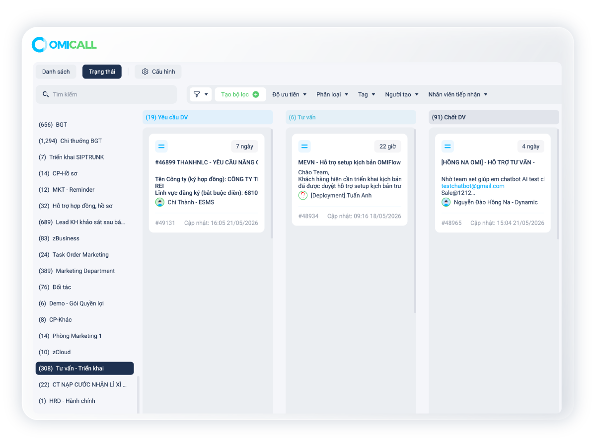 Quản lý chủ đề & phòng ban — kanban workflow