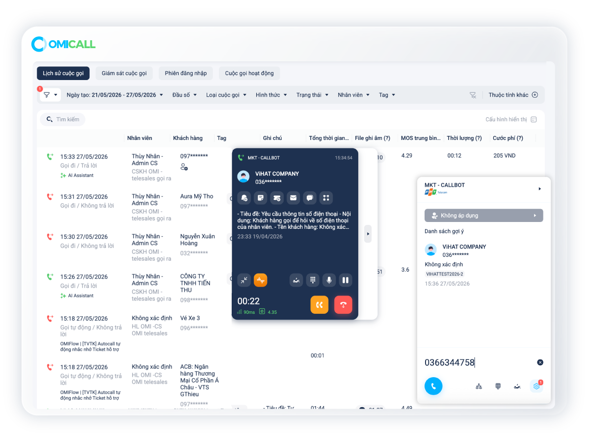 Giao diện softphone Web/App